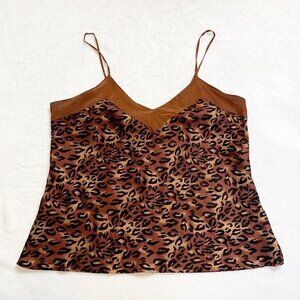 Silkscreen brown black strappy‎ 100% silk lightweight animal print slinky top